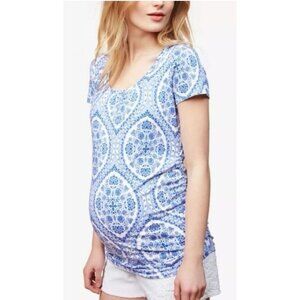Motherhood Maternity Medium Blue & White Floral Print Short Sleeve